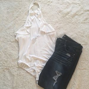 Adorable, flirty cream body suit halter top!